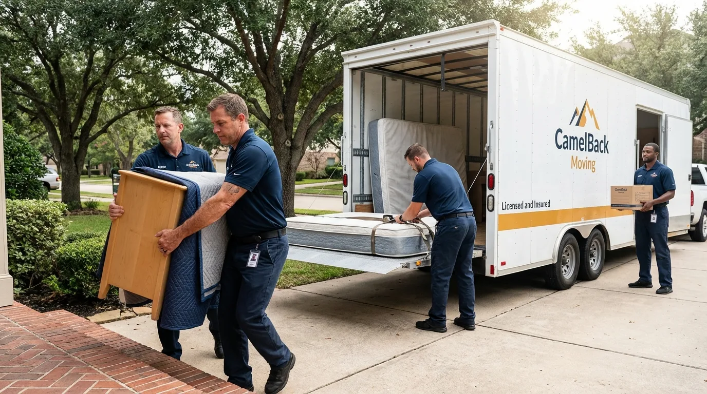 Crew loading residential truck for cross-state move from Lincolnville, ME