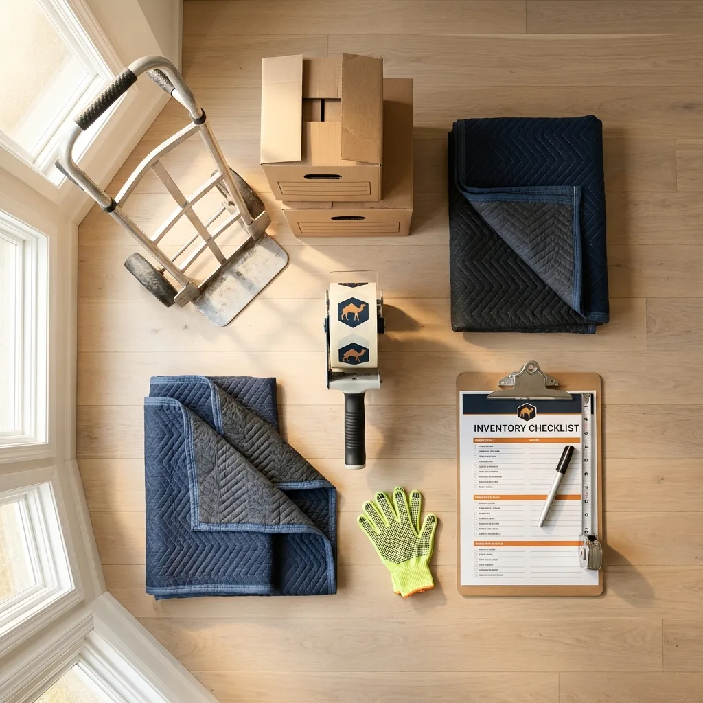Professional moving supplies and packing materials layout for Lincolnville residential relocations